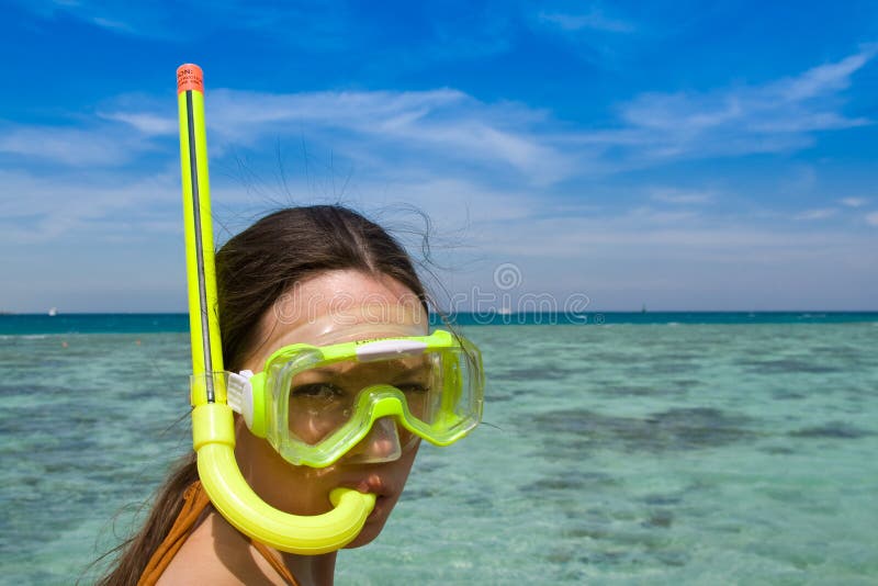 Woman with diving goggles stock image. Image of caucasian 6922341