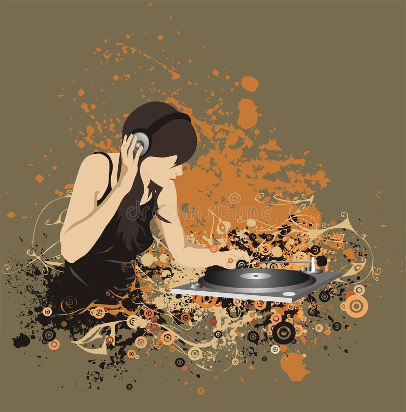 A woman dj on a floral illustration