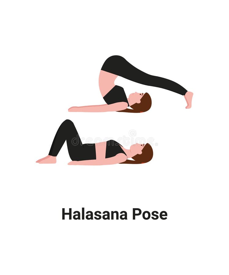 Cartoon Female Practicing Yoga In Halasana Pose Isolated On White. Sports  Woman In Plow Position Vector Flat Illustration. Yogi Girl Demonstrating  Exercise During Gymnastics Training Royalty Free SVG, Cliparts, Vectors,  and Stock