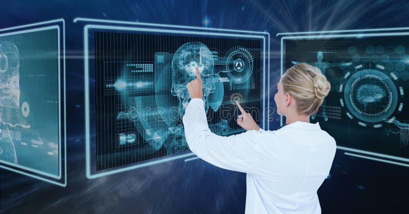Digital composite of Woman doctor interacting with medical interfaces