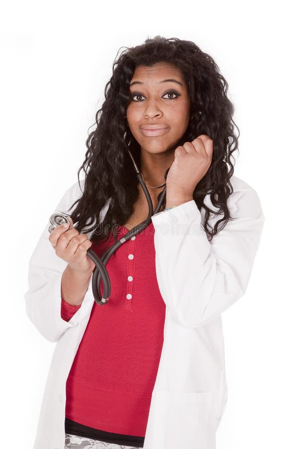 Woman doctor with stethoscope on