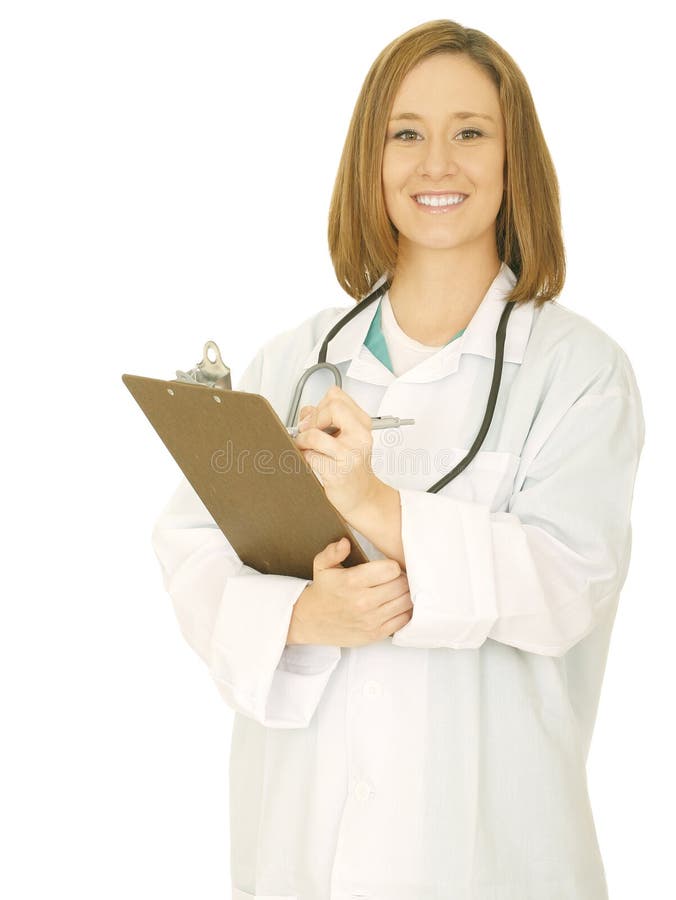 Woman Doctor Write On Clip Board