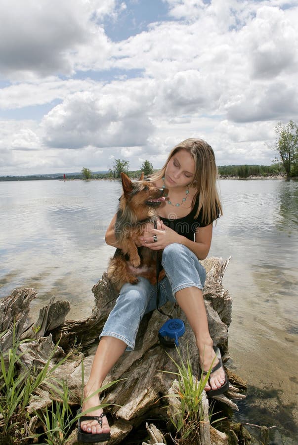 Woman and dog in the park