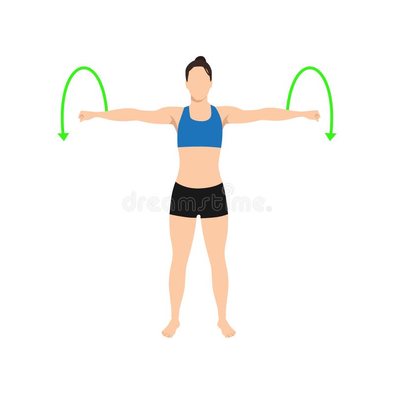 Woman Doing Arm Circles Exercise. Flat Vector Stock Vector