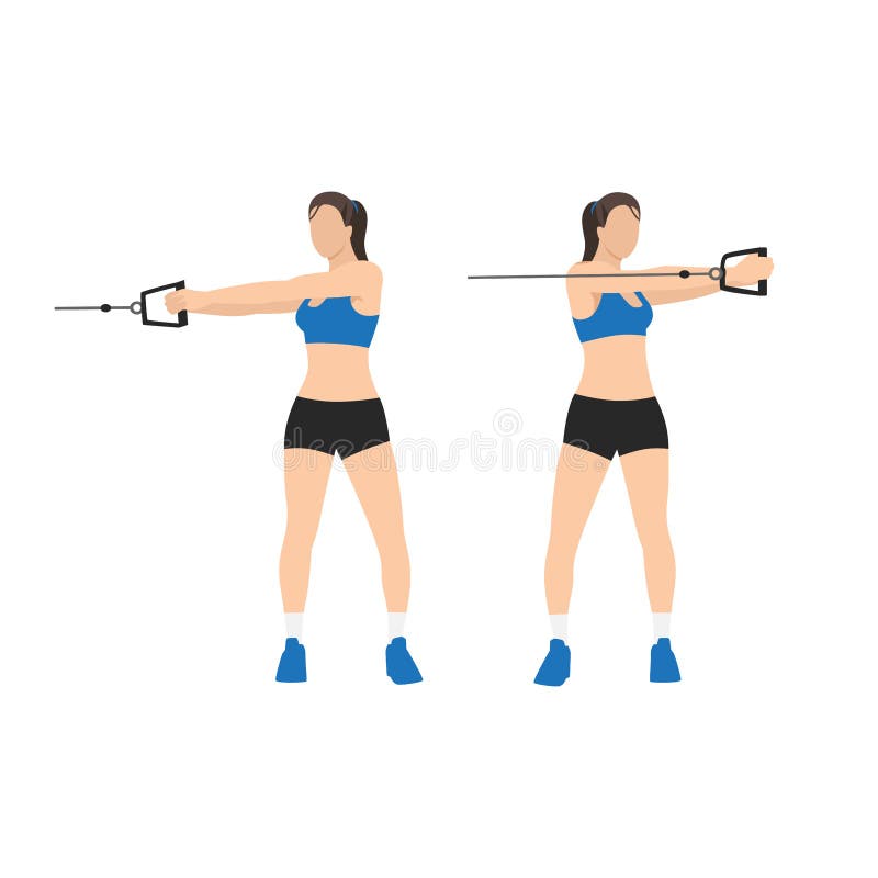Woman doing Cable core rotation exercise. Flat vector royalty free illustration