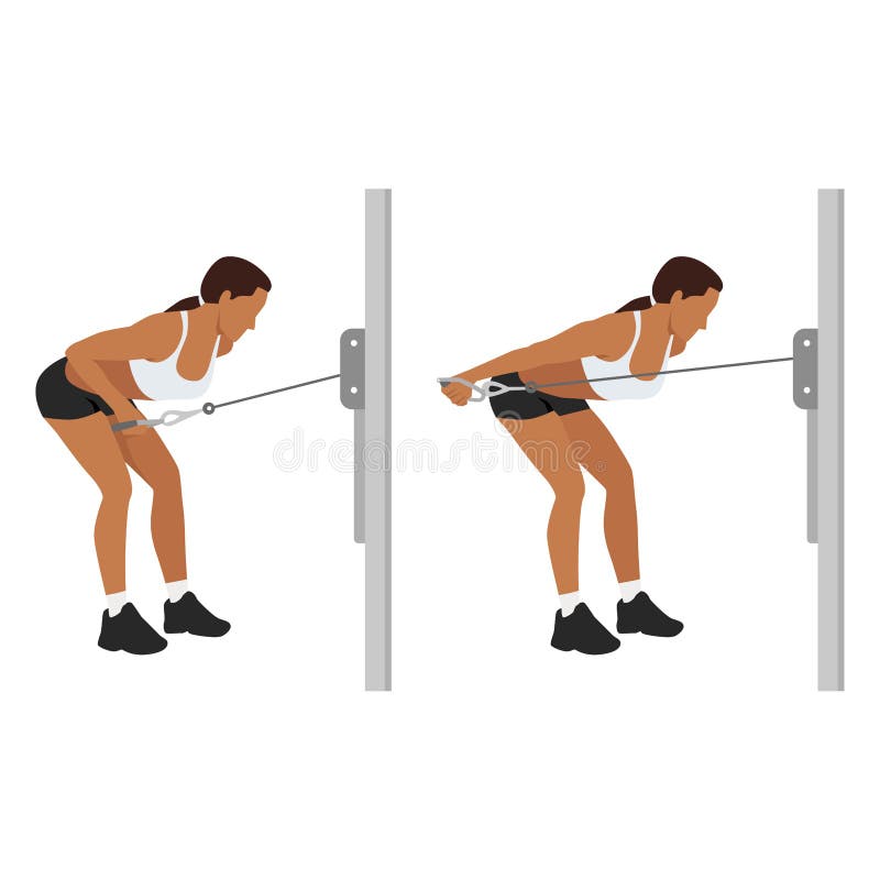 Woman doing Cable triceps kickbacks exercise. vector illustration