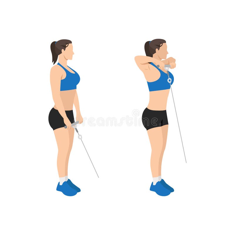 Woman doing Cable upright rows exercise. stock illustration