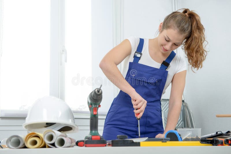 Woman Doing DIY Work at Home Stock Photo Image of bricolage, work