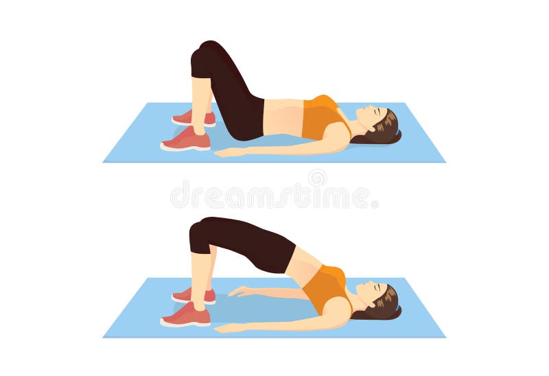 Woman Doing Exercise with Hip Lift. Stock Vector - Illustration of cartoon,  position: 118993052