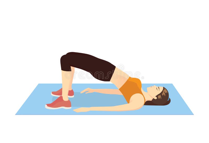 Woman doing exercise with Hip lift for firming her body. royalty free illustration Woman doing exercise with Hip lift for firming her body. royalty free illustration