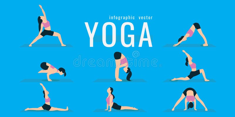Woman doing fitness and yoga exercises. Lunges and squats. Active and healthy life concept. vector illustration. on blue vector illustration