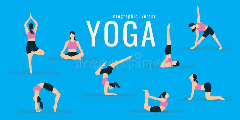 Woman doing fitness and yoga exercises. Lunges and squats. Active and healthy life concept. vector illustration. on blue royalty free illustration