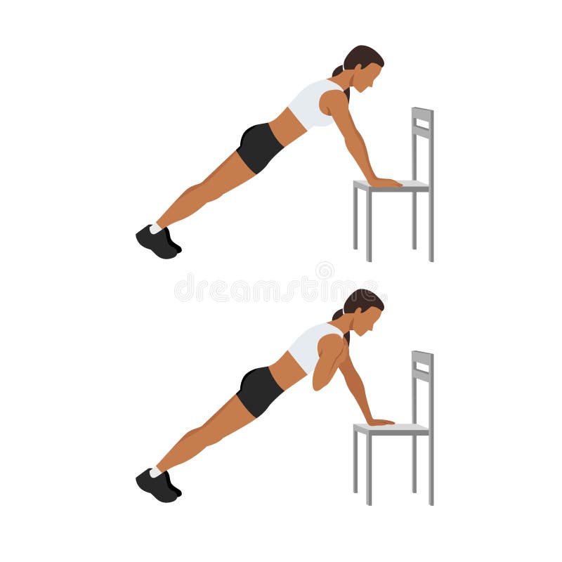 Woman Doing Incline Plank Shoulder Taps Exercise. Flat Vector