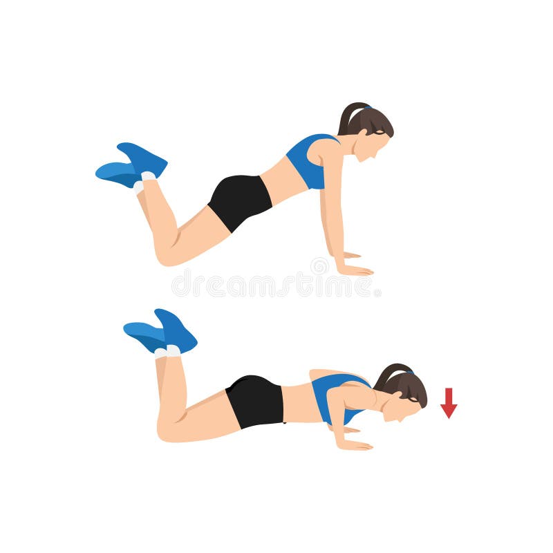 Woman doing Knee push up exercise. Flat vector