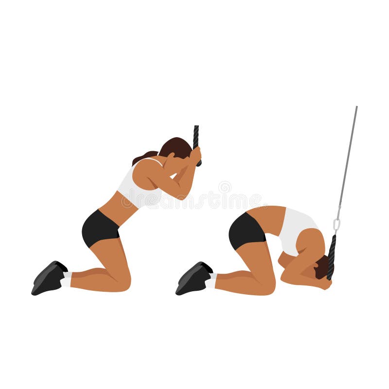 Woman doing Kneeling cable crunches exercise. vector illustration
