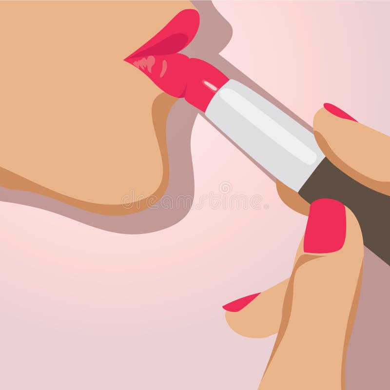 Illustrazioni da una donna l'uso caldo rosa rossetto + vettore un rettangolo che delimita l'area stampabile il.