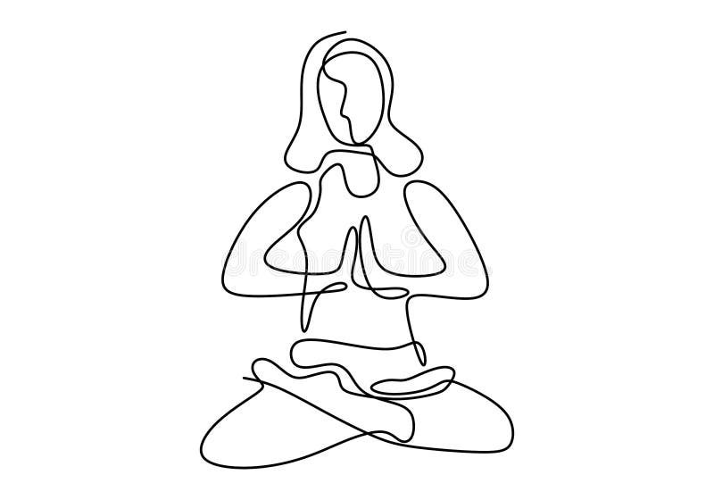 Woman Doing Yoga Exercise Continuous One Line Vector Illustration ...