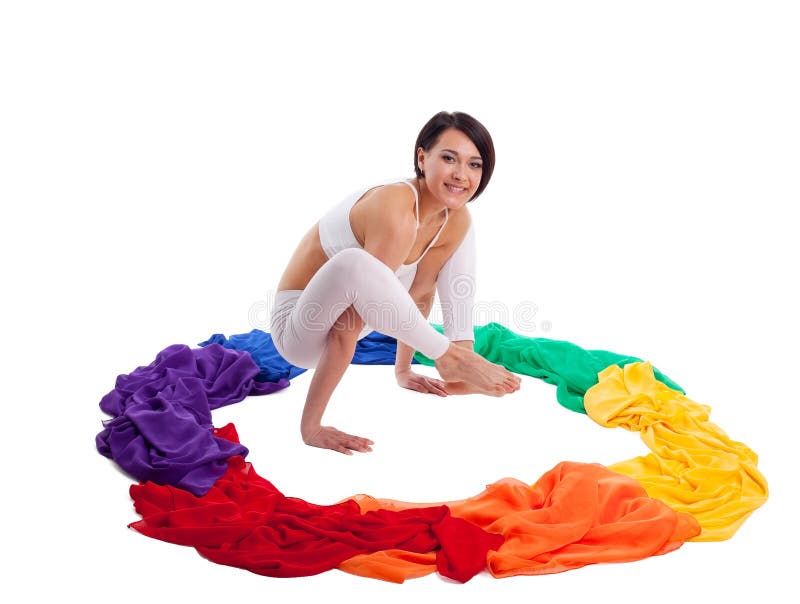 Woman Doing Yoga Exercise Rainbow Color Ring Picture. Image 20004230