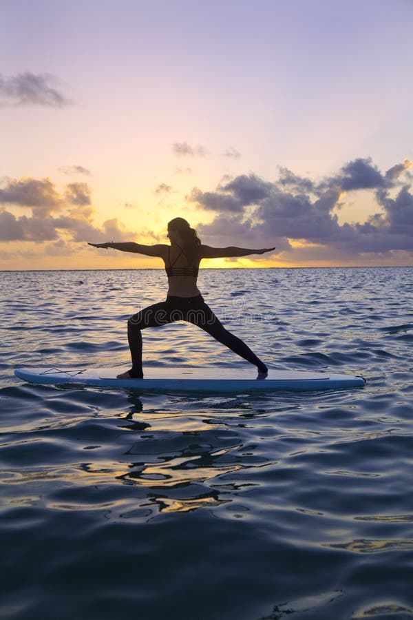 Sunrise Yoga on Paddle Board Stock Image - Image of exercise, female ...