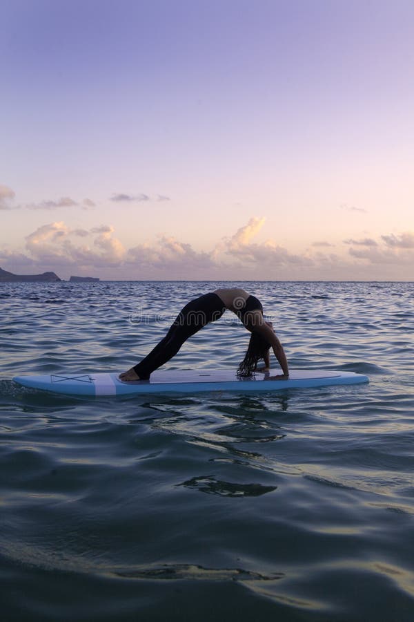 Surfer Girl Surfing Looking at Ocean Beach Sunset Stock Image - Image ...