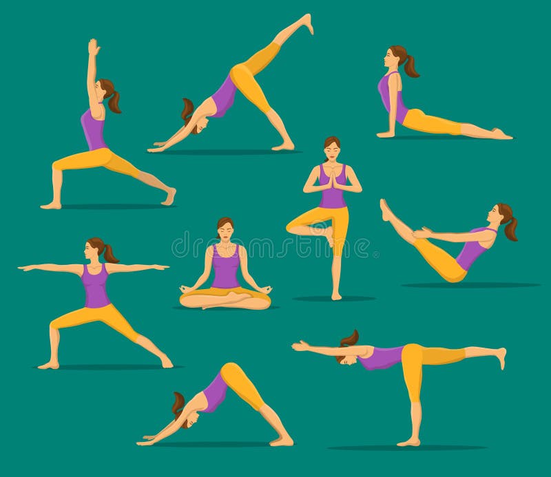 Woman Doing Yoga. Yoga Asanas Set
