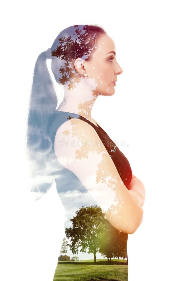 Woman double exposure nature