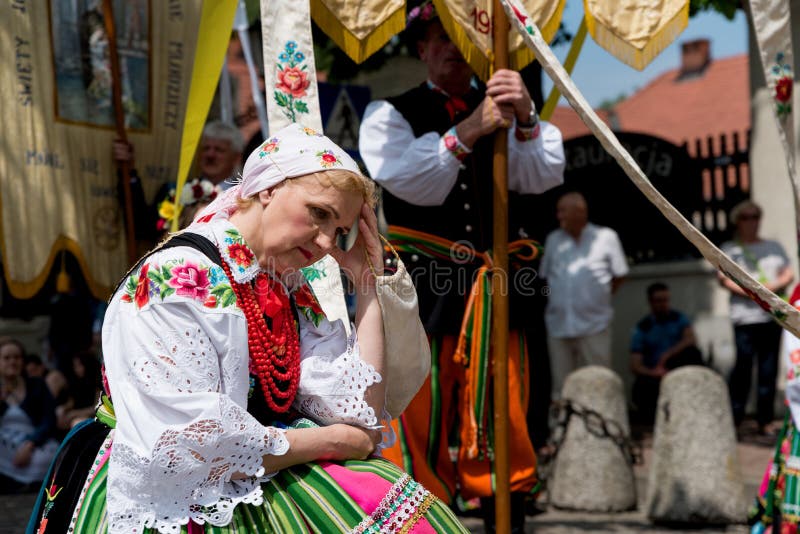 Woman Dressed In Polish National Folk Costume From Lowicz Region Stock Image Image Of