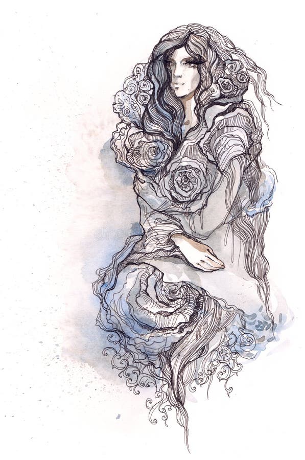 Woman dressed in roses flowers vector illustration Woman dressed in roses flowers vector illustration