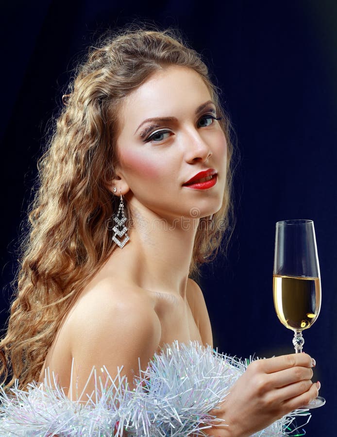 Woman drinking Champagne stock photo. Image of background 28249900