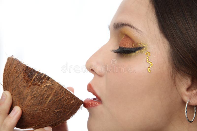 Woman Drinking Coconut Milk Stock Image Image of fashion, beautiful
