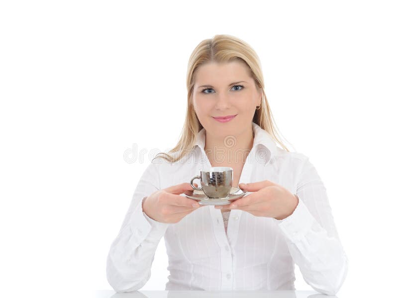 Woman drinking cup of espresso coffee