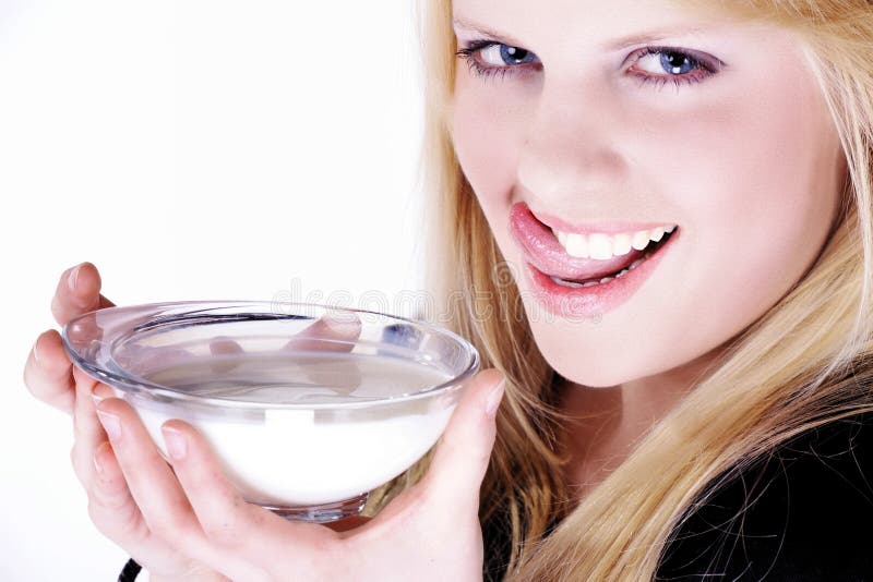 337 Woman Drinking Milk Bowl