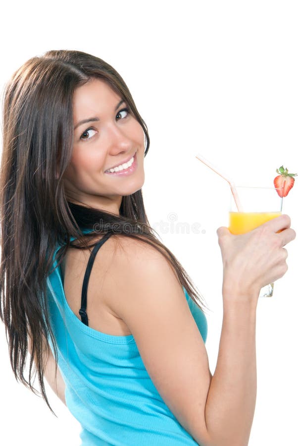 Woman drinking orange juice cocktail