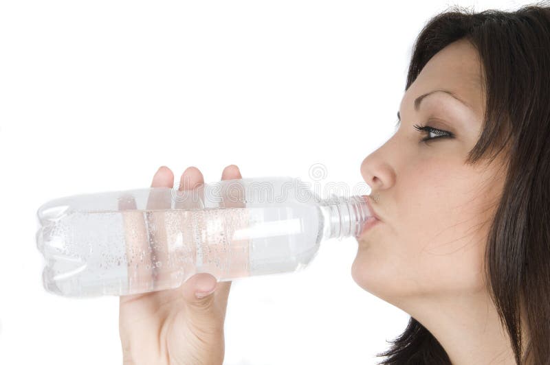 Woman drinking water isolated