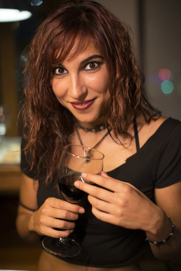 Woman Drinking Wine in Restaurant Stock Image Image of couple, pretty