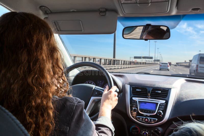 Woman Driving Car on Highway, Inside View Stock Photo Image of auto