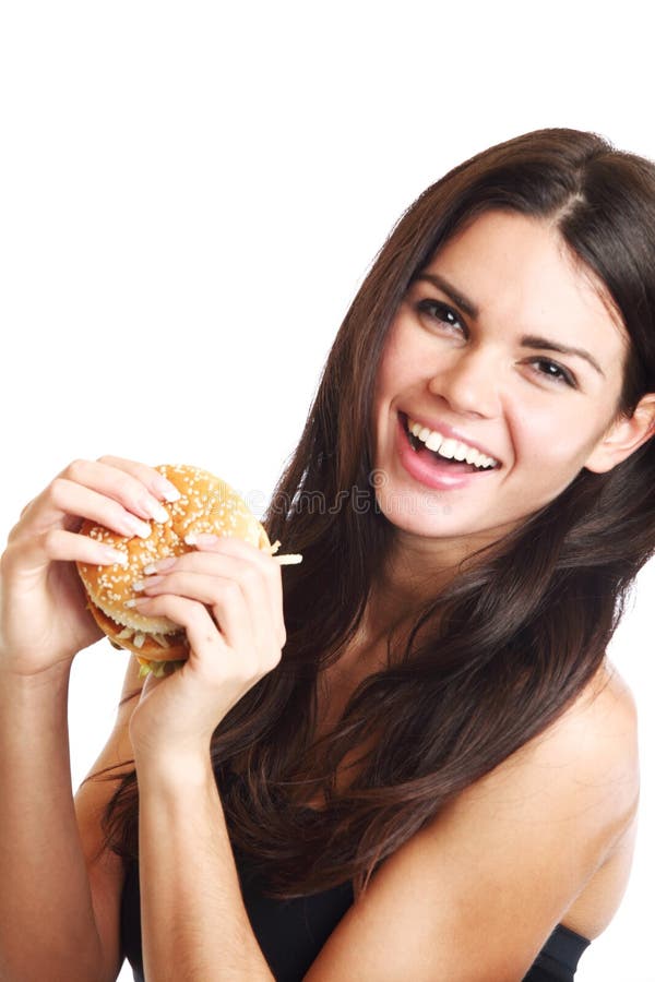 Woman eat burger