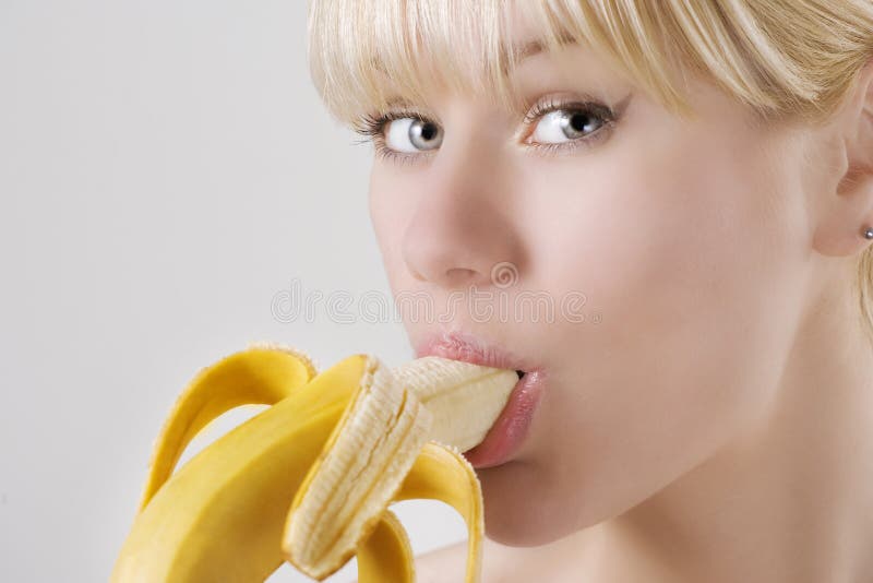 Woman Eating Banana Stock Image Image Of Cheerful Beautiful 12609173 