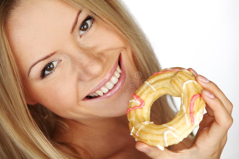 Woman eating a cake