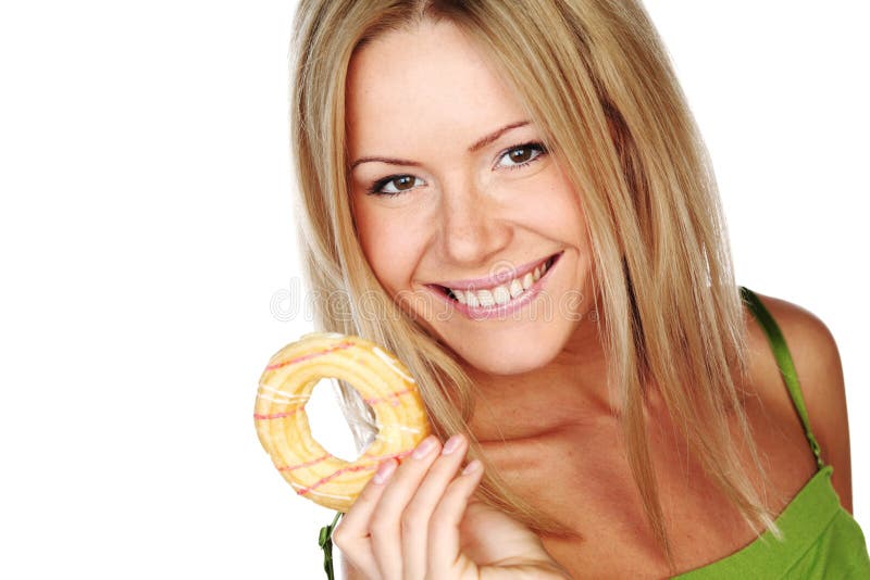 Woman eating a cake