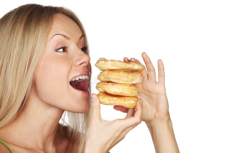 Woman eating a cake