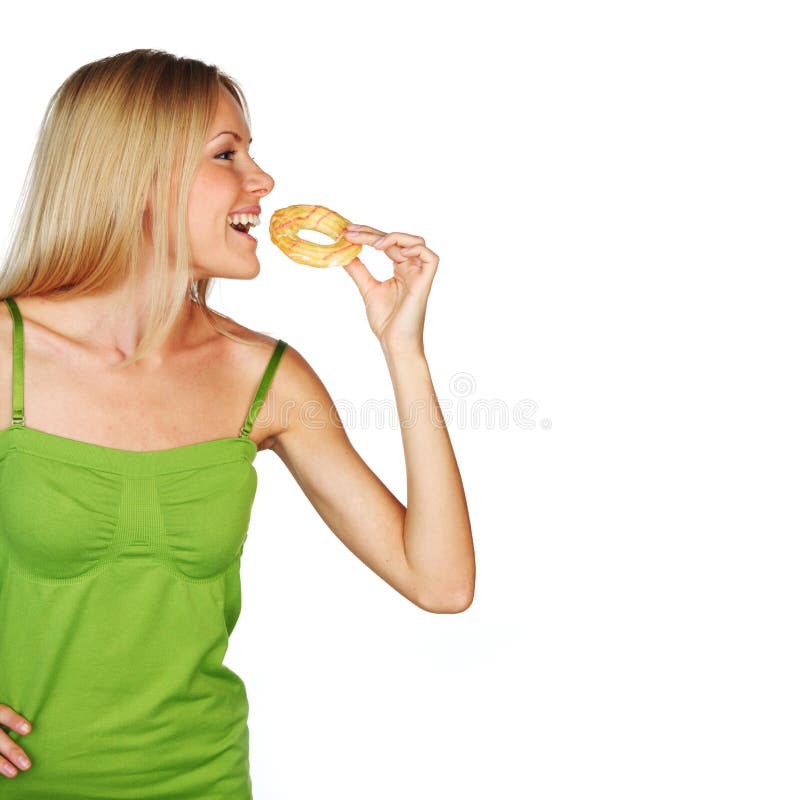 Woman eating a cake