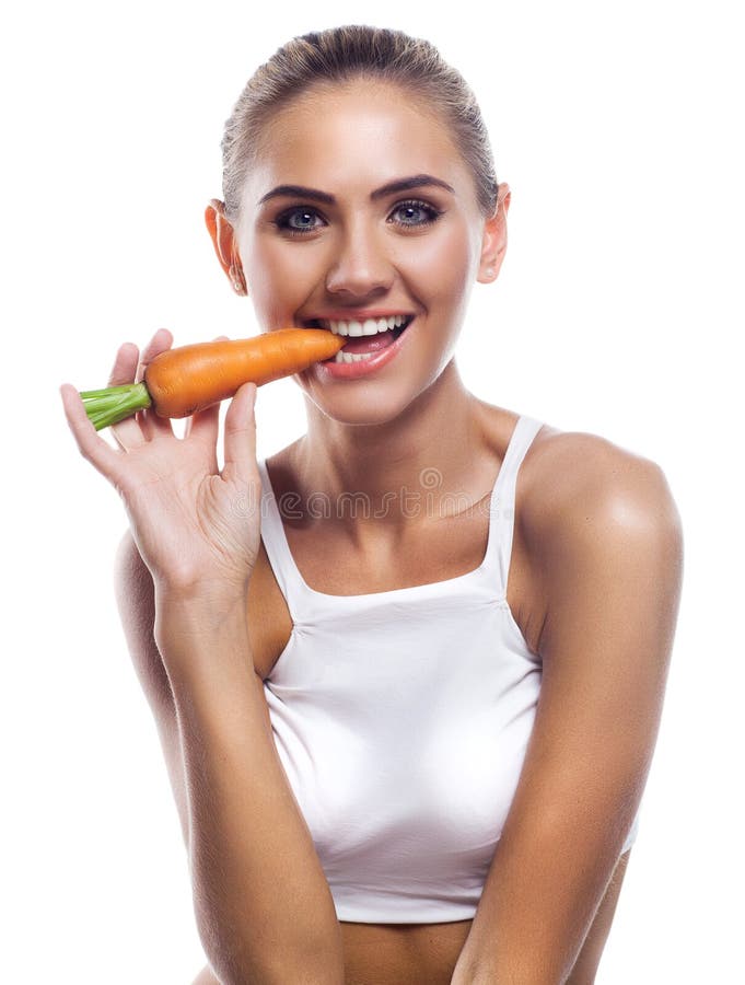 222 Portrait Cheerful Woman Eating Carrots Stock Photos Free