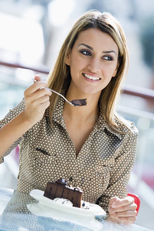 Woman Eating Chocolate Cake in Cafe Stock Photo Image of attractive