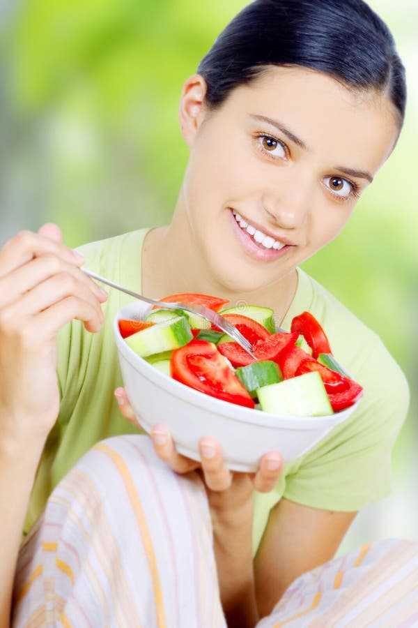 Woman eating healthy food