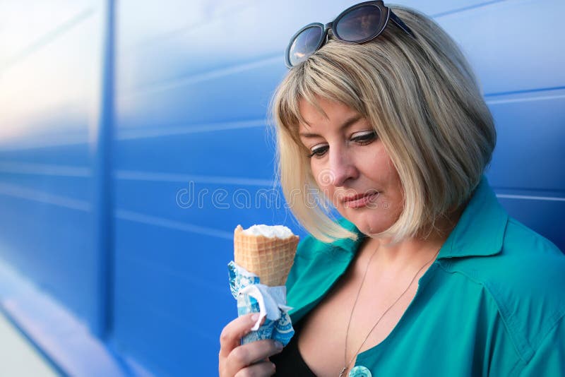 Woman Eating Ice Cream Stock Image Image Of Outdoor 80815149