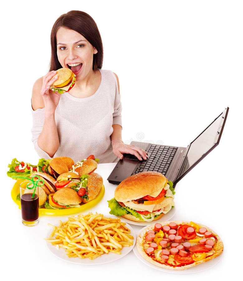 Woman eating junk food stock photo Image of foods cola 