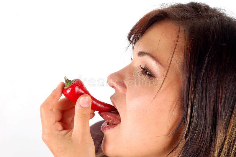 Woman eating red pepper stock photo. Image of fruit, diet 3192858