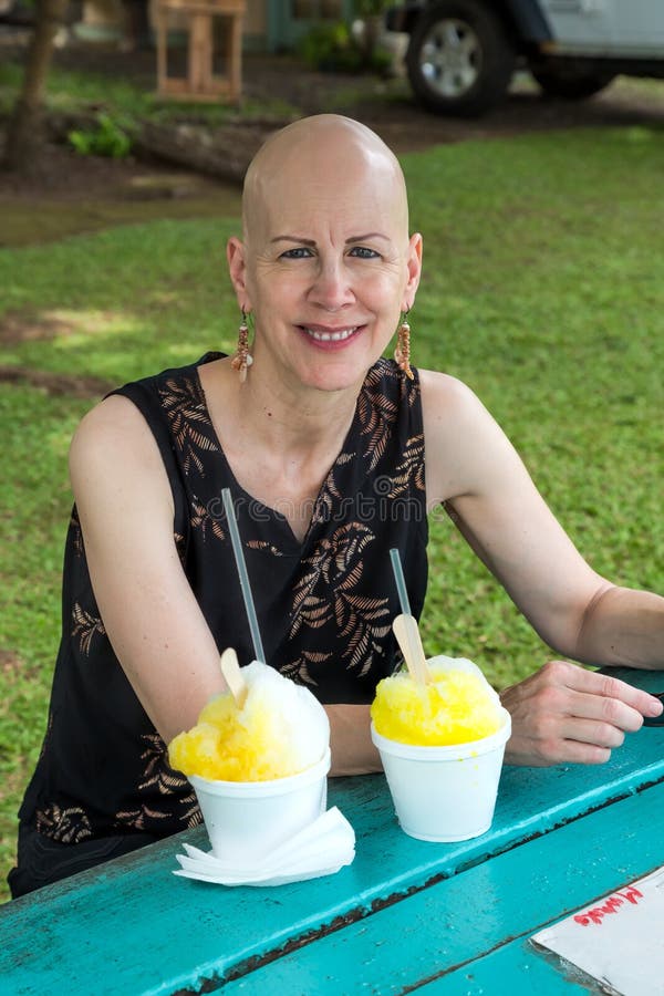 Woman Eating Shave Ice Kauai Hawaii Stock Image - Image of 