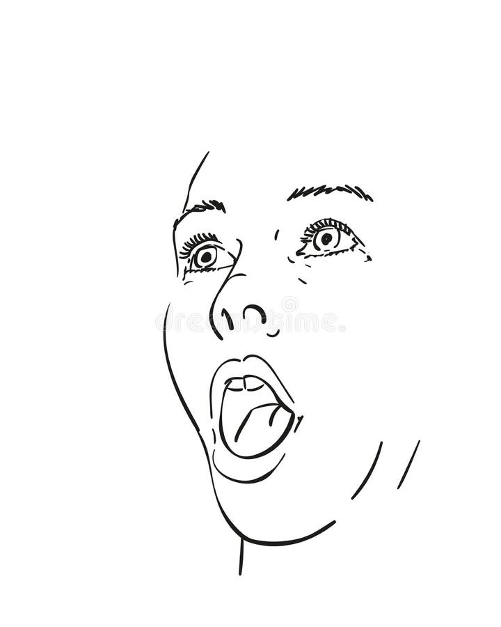 Sketch of scared girl with hand covers her mouth, Stock Illustration by  ©vvoennyy #267632918